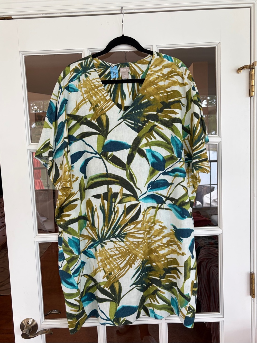 Chico’s Linen Palm Print Tunic Wedge Dress